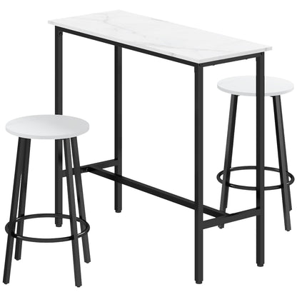 HOMCOM Three-Piece Marble-Effect Bar Table Set - White/Black 