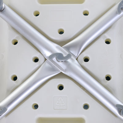 HOMCOM 6-Level Height Adjustable Aluminium Bath Room Stool Chair Shower Non-Slip Design w/ Padded Seat Drainage Holes Foot Pad, Blue 