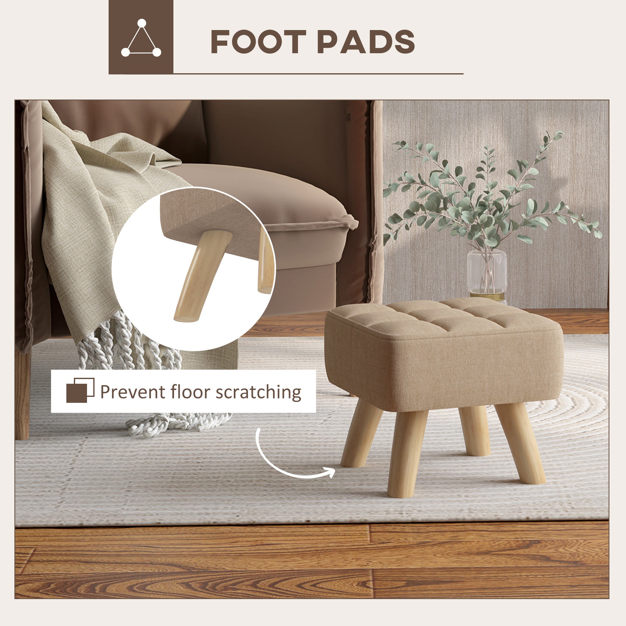 HOMCOM Linen-Look Square Padded Footstool - Brown 