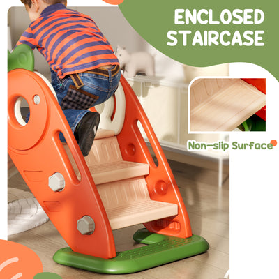 AIYAPLAY 3 in 1 Foldable Toddler Slide with Basketball Hoop, Climber, Carrot-themed, for 1-3 Years 