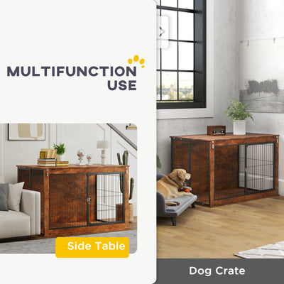 PawHut Dog Crate Furniture with Flip-up Top, 2 Doors, for Extra Large Dogs, 118 x 75 x 77cm, Rustic Brown 