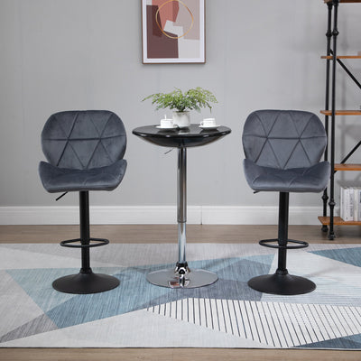 HOMCOM Adjustable Bar Stools Set of 2, Armless Upholstered Swivel Counter Chairs, Barstools with Back, Footrest, Dark Grey 
