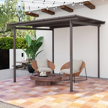 Outsunny 3 x 3(m) Garden Pergola with Waterproof Metal Roof, Lean to Pergola Hardtop Gazebo, Wind-resistant Outdoor Sun Shade, Easy to Assemble 