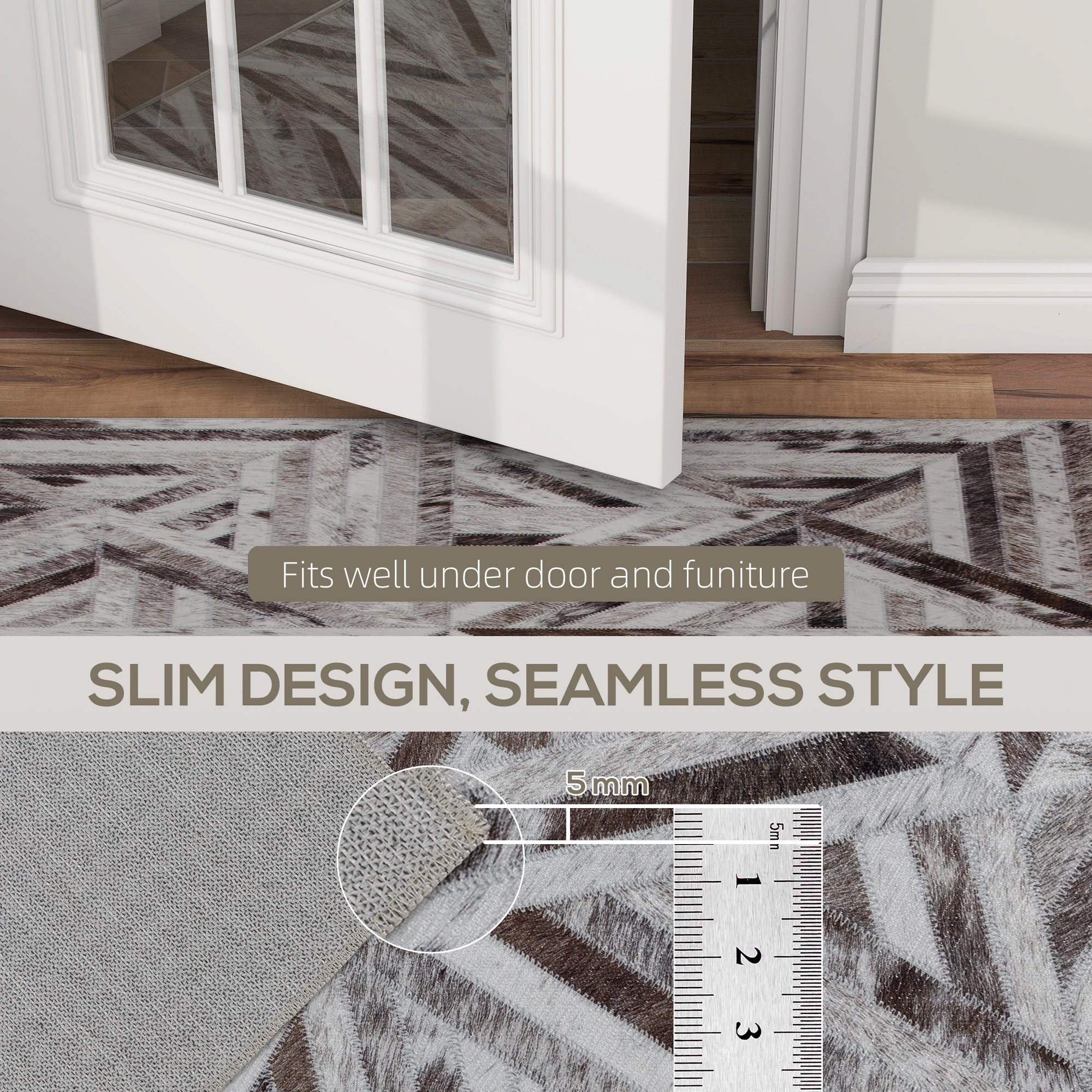 HOMCOM Modern Area Rug, Triangle Pattern Non-Slip Washable Rug, Chenille Floor Carpet for Living Room, Bedroom, Dining Room, Home Office, 230 x 160 cm, Brown