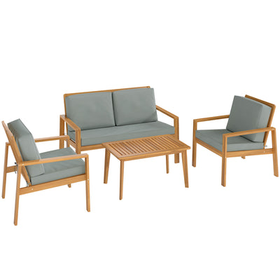 Outsunny 4-Piece Wooden Garden Furniture Set with Cushions - Teak 
