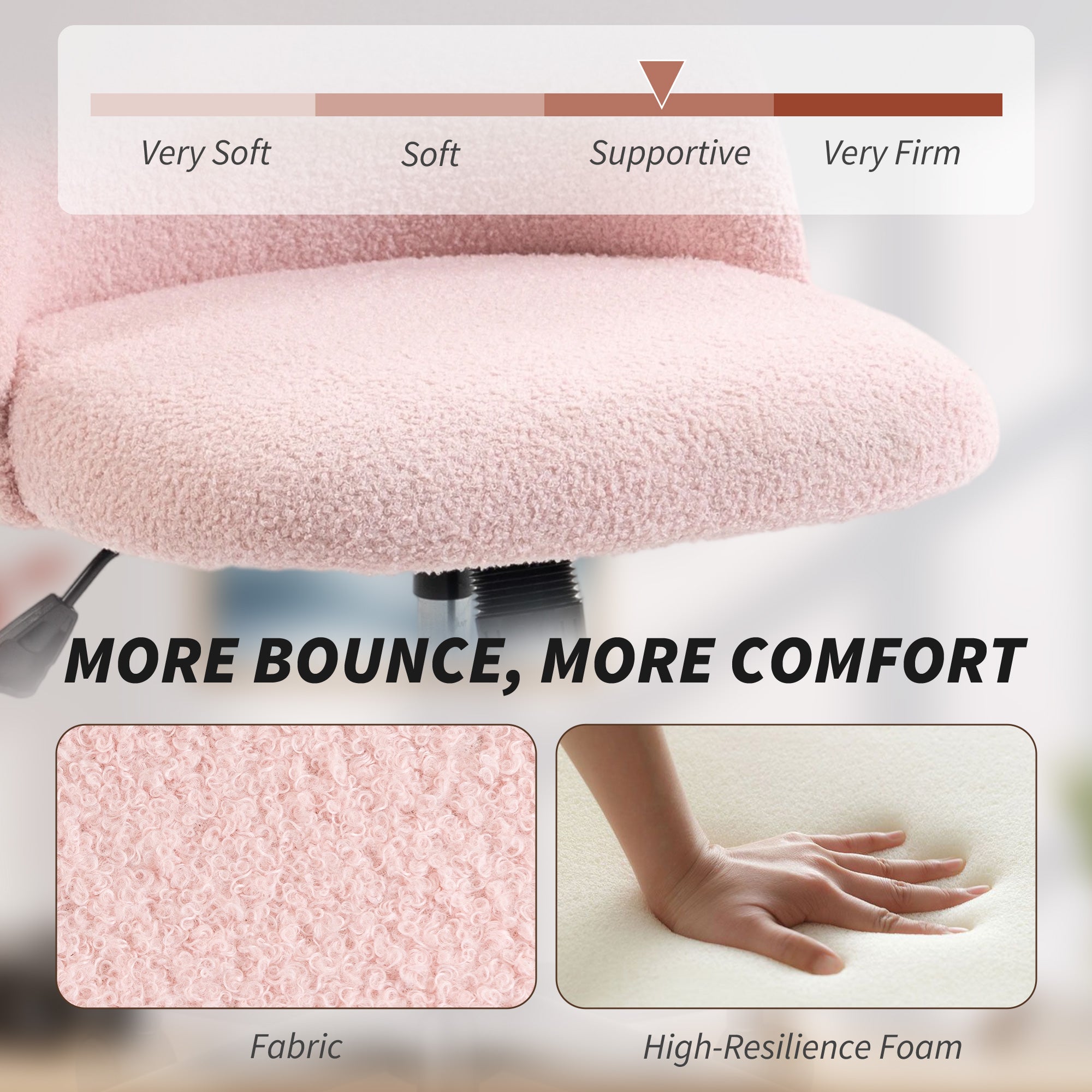 HOMCOM Teddy Fleece Office Chair with Wheels - Light Pink 