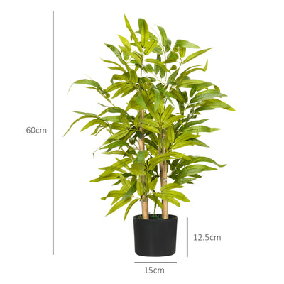 HOMCOM 2 PCs Artificial Plants Bamboo Tree in Pot Desk Fake Plants for Home Indoor Outdoor Decor, 15x15x60cm, Green 