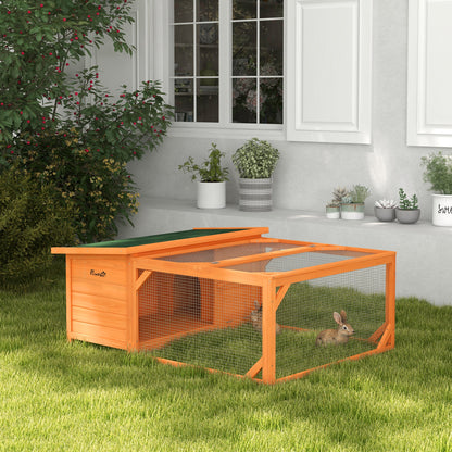 PawHut Rabbit Hutch Outdoor Guinea Pig Hutch with Run Small Animal Off-ground Duck House Hideaway Backyard with Openable Roof 125.5 x 100 x 49cm Orange 