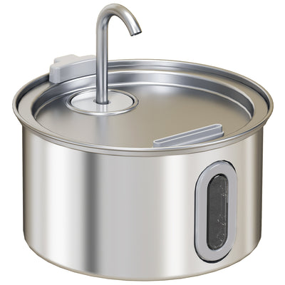 PawHut 2.5L Stainless Steel Cat Water Fountain for Drinking with Ultra-Silent Pump, Water-Level Window, Filters 