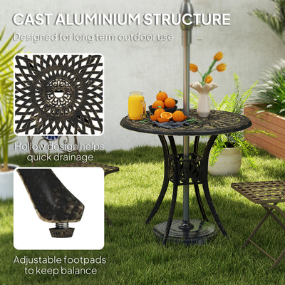 Outsunny 78 cm Round Garden Dining Table with Parasol Hole Antique Cast Aluminium Outdoor Table Only, Bronze Tone 