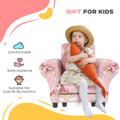 AIYAPLAY 2 Piece Kids Sofa Set with Unicorn Design, Wooden Frame, for 1.5-3 Years Old, Pink 