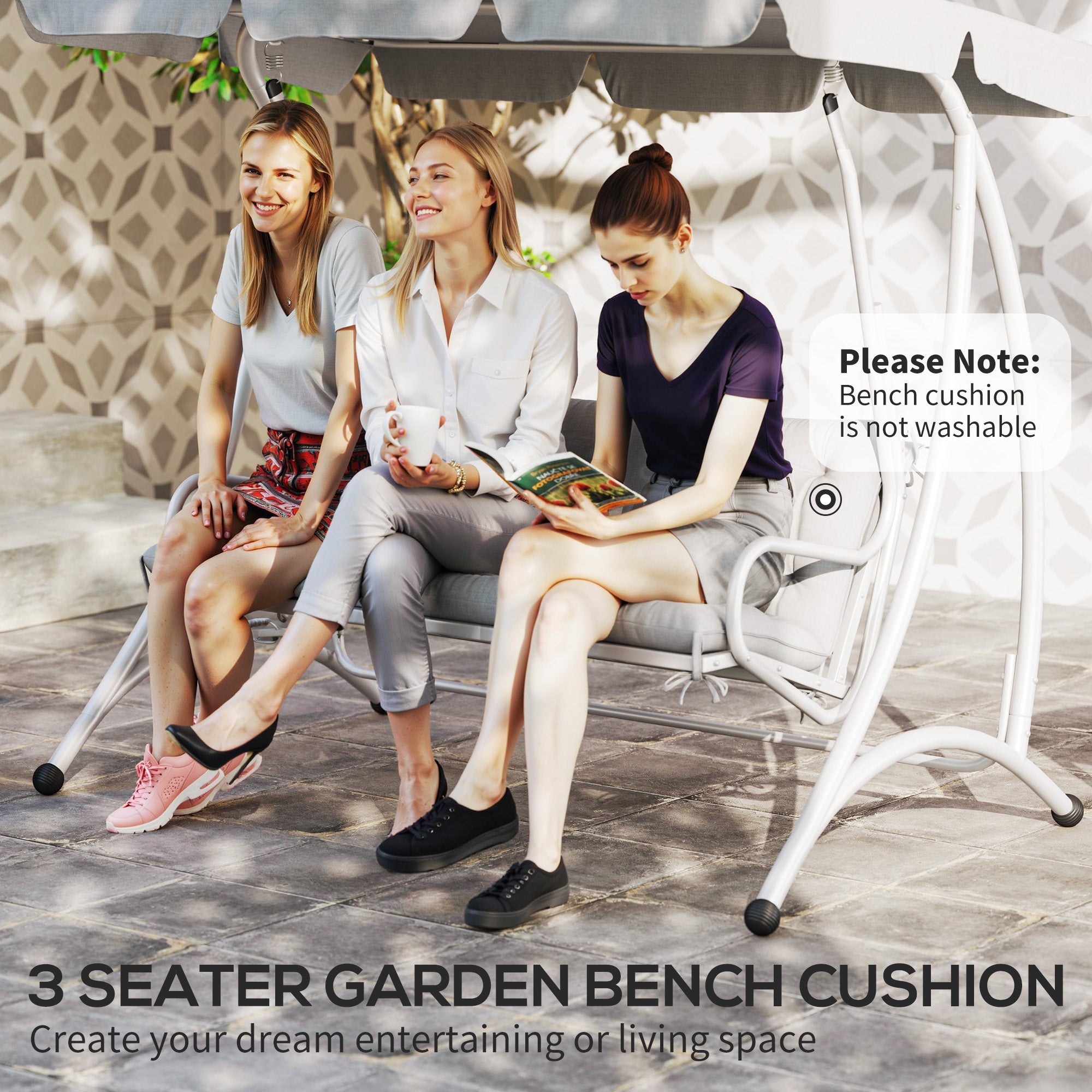 Outsunny Three-Seater Bench Cushion - Light Grey 