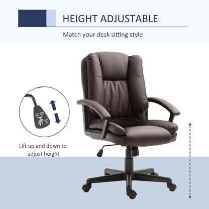 HOMCOM Office Chair, Computer Desk Chair, Mid Back Executive Chair with Adjustable Height and Swivel Rolling Wheels for Home Study, Brown 