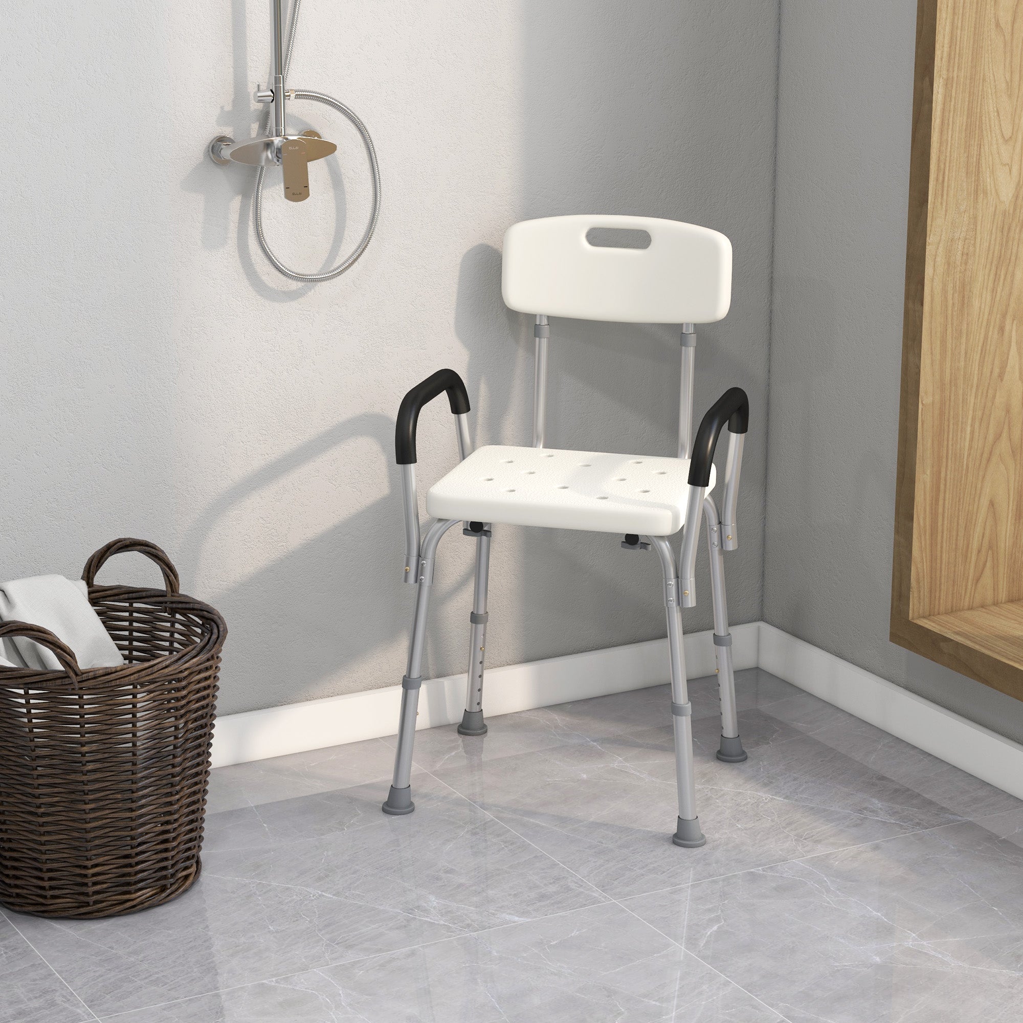 HOMCOM Adjustable Shower Chair, Shower Seat, Portable Medical Stool with Adjustable Back and Armrest for Mobility 