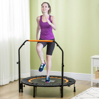 HOMCOM 40" Foldable Mini Fitness Trampoline, with Adjustable Foam Handle, Orange 