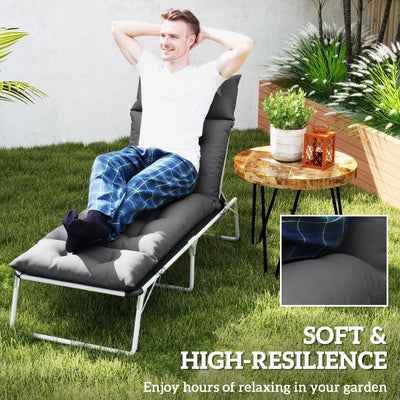 Outsunny Sun Lounger Cushion Only, 190x56x10cm Garden Lounge Chair Cushion, UPF20+ 220gsm Fabric, Thick Sunbed Replacement Cushion with 6 Ties, Dark Grey 