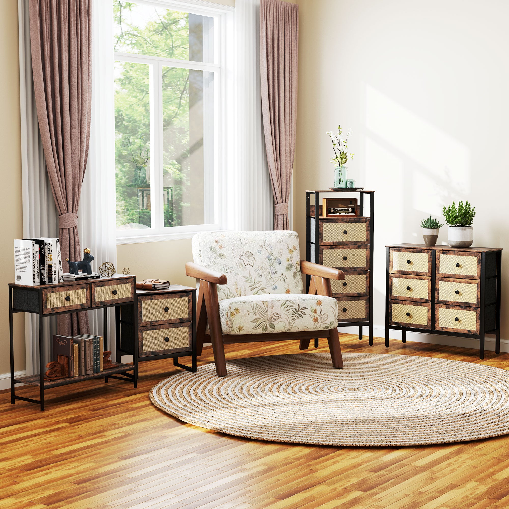 HOMCOM Industrial-Natural Bedside Table - Brown 