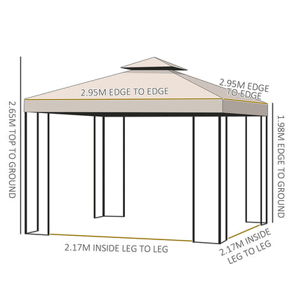 Outsunny 3 x 3 m Garden Gazebo Double Roof Marquee Patio Wedding Party Tent Canopy Shelter with Sidewalls, (Beige) 
