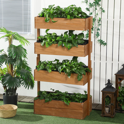 Outsunny Four-Tier Basket Wooden Plant Stand - Orange 