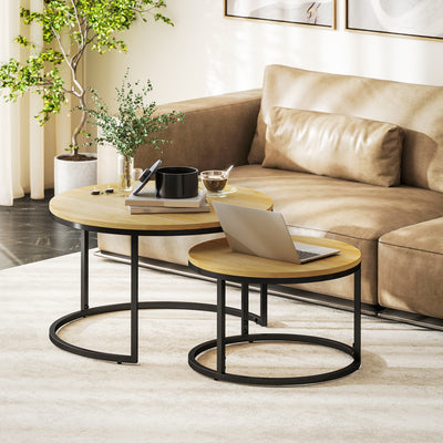 HOMCOM Set of Two Wood-Effect Stacking Tables - Natural 