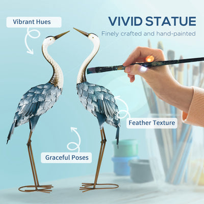 Outsunny Crane Garden Ornaments, 2 PCS Garden Statue Set, Steel Garden Gifts for Patio Pond Landscape Decoration, Multi-Colour 