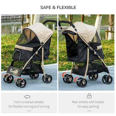 PawHut Pet Stroller for Small and Miniature Dogs, with Rain Cover - Khaki 