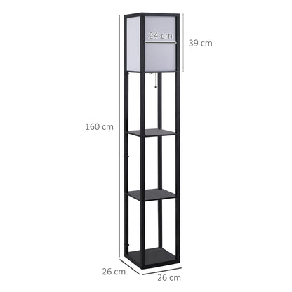 HOMCOM 3-Tier Floor Lamp, Floor Light with Storage Shelf, Reading Standing Lamp for Living Room, Bedroom, Kitchen, Dining Room, Office, Dorm, 160cm, Black 