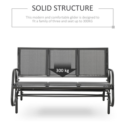 Outsunny 3-Seat Glider Rocking Chair for 3 People Garden Bench Patio Furniture Metal Frame, Grey 