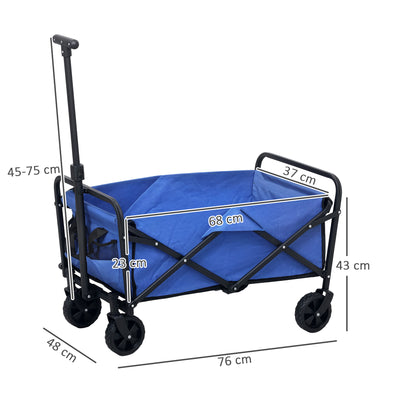 Outsunny 62L Festival Trolley on Wheels, Garden Folding Trolley Cart, 120kg Heavy Duty Collapsible Folding Wagon with Adjustable Handle and Carrying Bag for Beach, Camping, Festival, Blue 