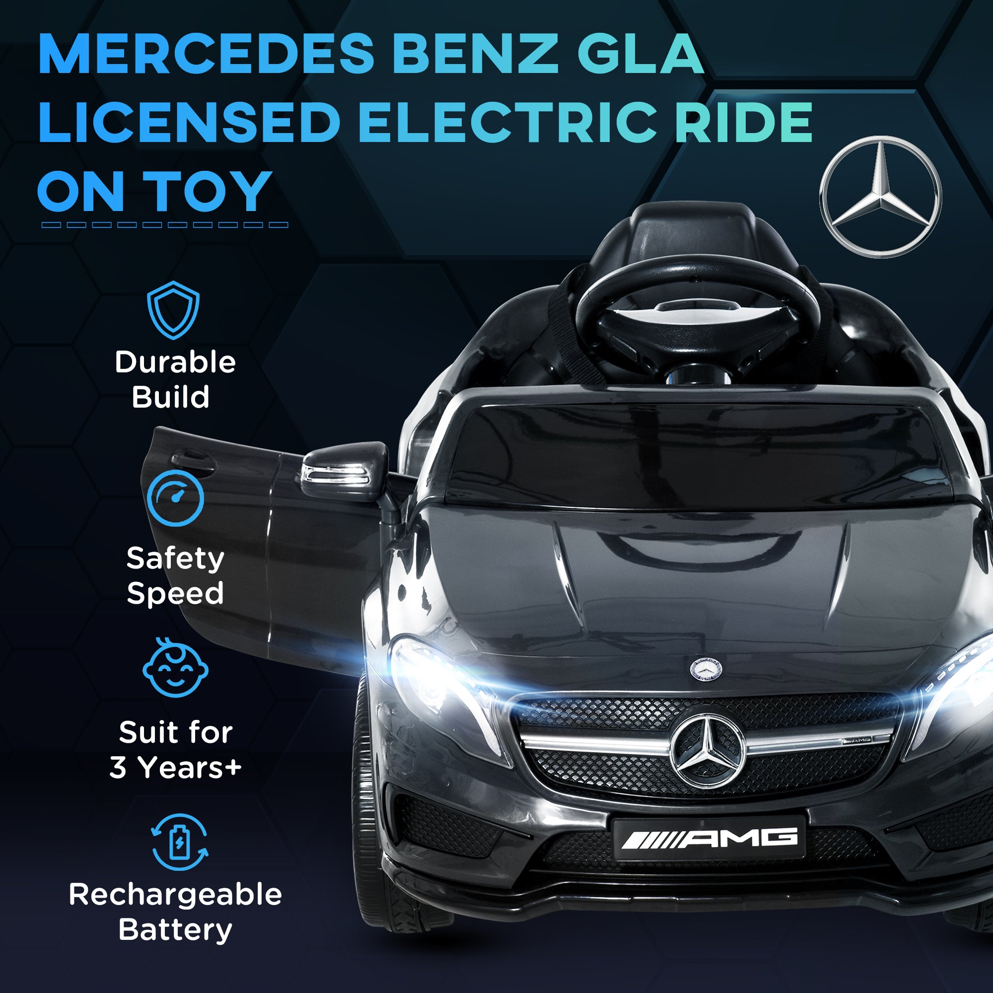 HOMCOM Mercedes Benz GLA Licensed 6V Kids Electric Ride On Car Toy with Remote Control Music Headlight for 3 Years Old Black 