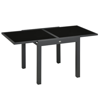 Outsunny Extending Garden Table, Outdoor Dining Table with Aluminium Frame and Tempered Glass Tabletop, 80/160 x 80 x 75 cm, Black 