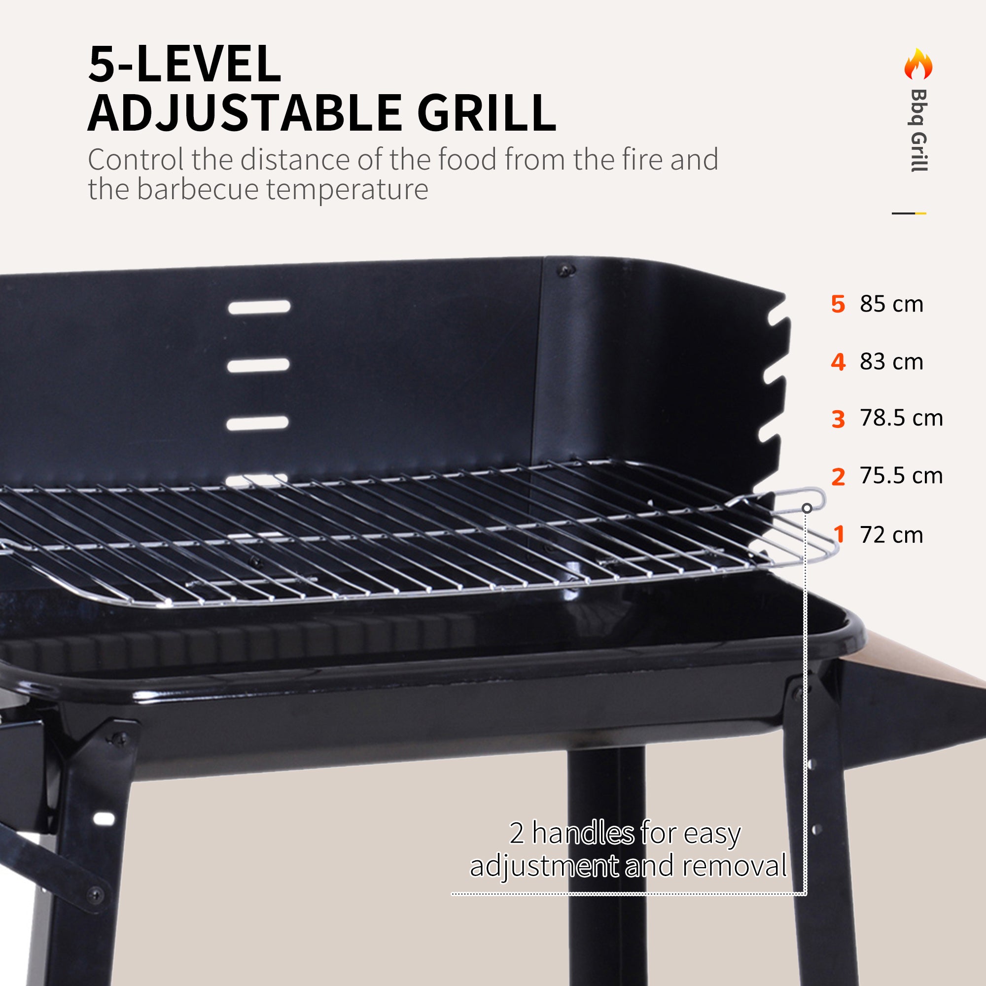 Outsunny Trolley Charcoal BBQ Barbecue Grill Outdoor Patio Garden Heating Smoker with Side Trays Storage Shelf and Wheels 