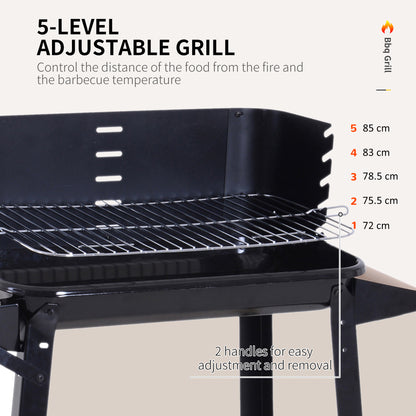 Outsunny Trolley Charcoal BBQ Barbecue Grill Outdoor Patio Garden Heating Smoker with Side Trays Storage Shelf and Wheels 
