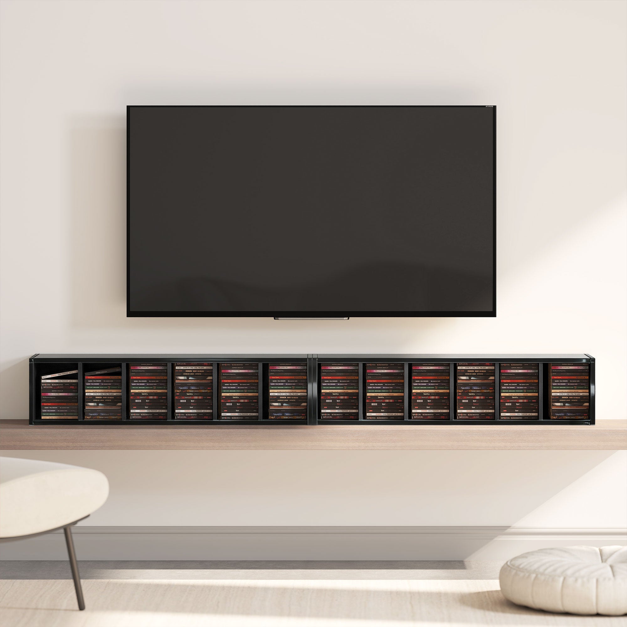HOMCOM Set of 2 CD Media Display Shelf Unit Tower Rack with Adjustable Shelves, High Gloss Black 