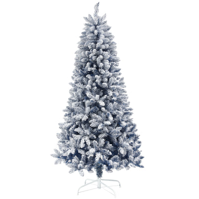 HOMCOM 6ft Flocked Artificial Christmas Tree with 700 Snow Frosted Tips, Metal Stand, Snowy Hinged Xmas Tree, Blue 