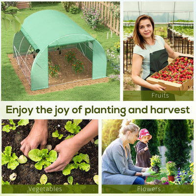 Outsunny Polytunnel Greenhouse Walk-in Grow House Tent with Roll-up Sidewalls, Zipped Door and 6 Windows, 3x3x2m Green 