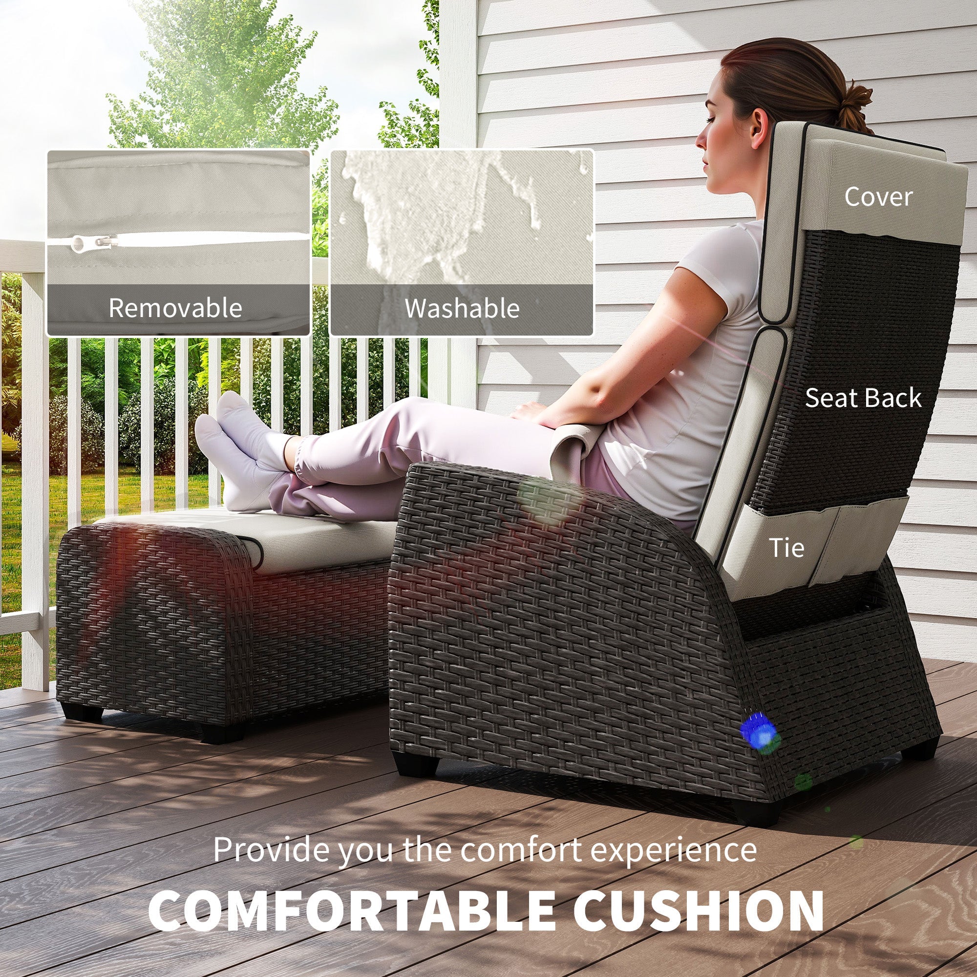 Outsunny 5-Piece Rattan Garden Furniture Set with Cushions - Brown 