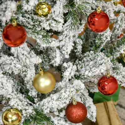 HOMCOM 5 Ft Snow Flocked Artificial Christmas Tree Xmas Pine Tree with Realistic Branches, Auto Open and Steel Base, Green 
