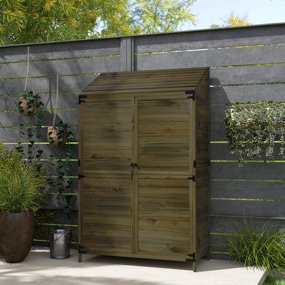 Outsunny 59 x 103.5 cm Two-Tier Wooden Garden Shed - Green 