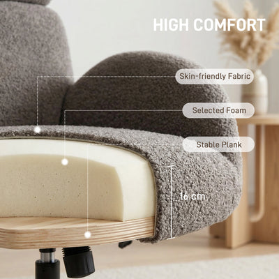 HOMCOM Swivel Armchair and Footstool Set, Height Adjustable Accent Chair with Adjustable Headrest, Rocking Function, Grey 