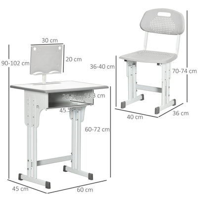 HOMCOM Kids Adjustable Desk and Chair Set, Book Stand, Pen Slot - Grey 
