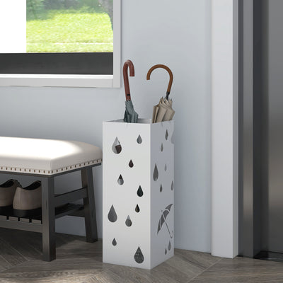 HOMCOM Six-Umbrella Steel Holder Stand - White 