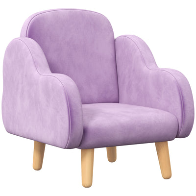 ZONEKIZ Kids Armchair Toddler Sofa Children Chair with Arm Rest, Wooden Frame, Velvet, PP Legs, Cloud Shape, for Ages 1.5-3 Years - Purple 