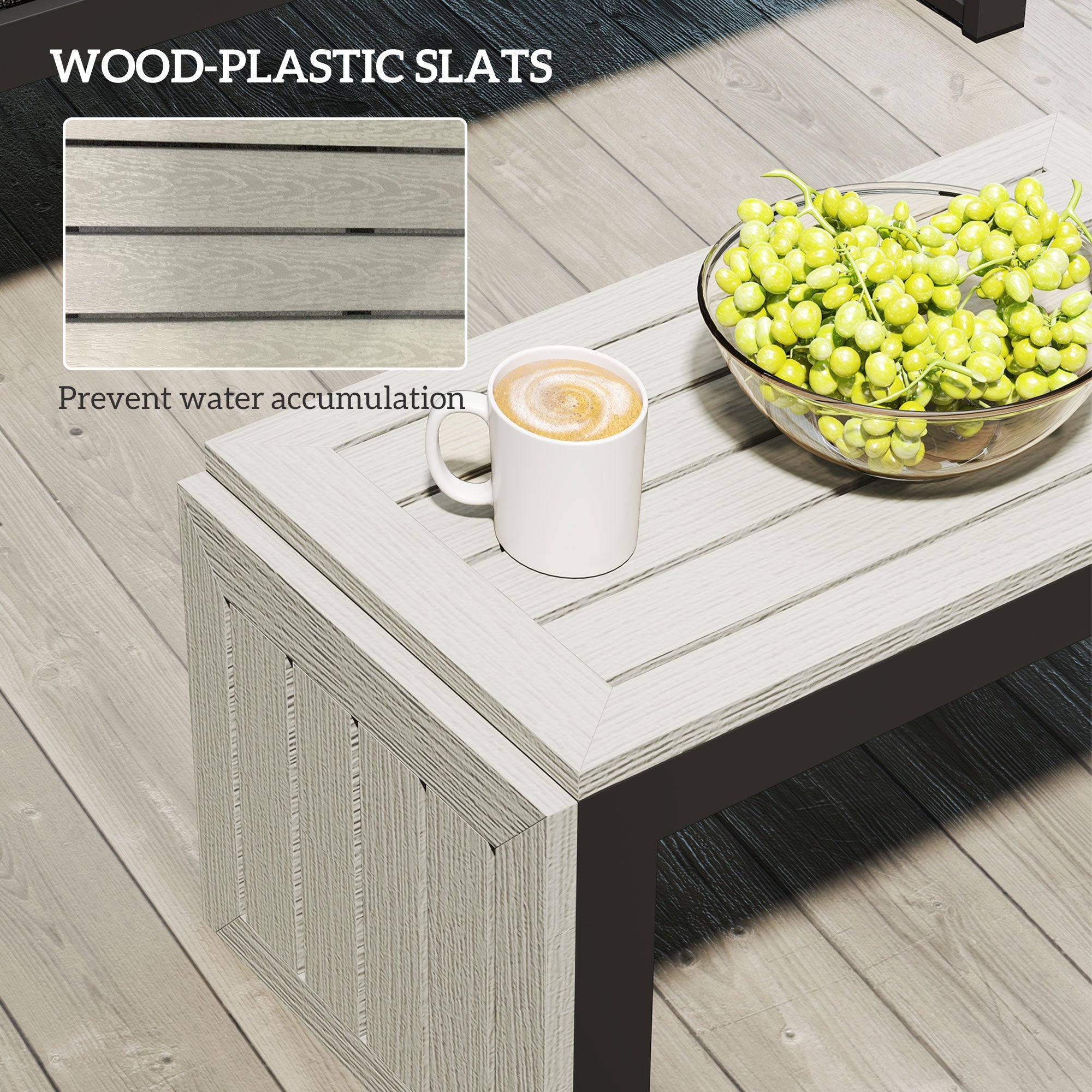 Outsunny 4 Seater L Shaped Aluminium Sectional Garden Furniture Set with 2 Loveseats and Wood-Plastic Coffee Table - Dark Grey 