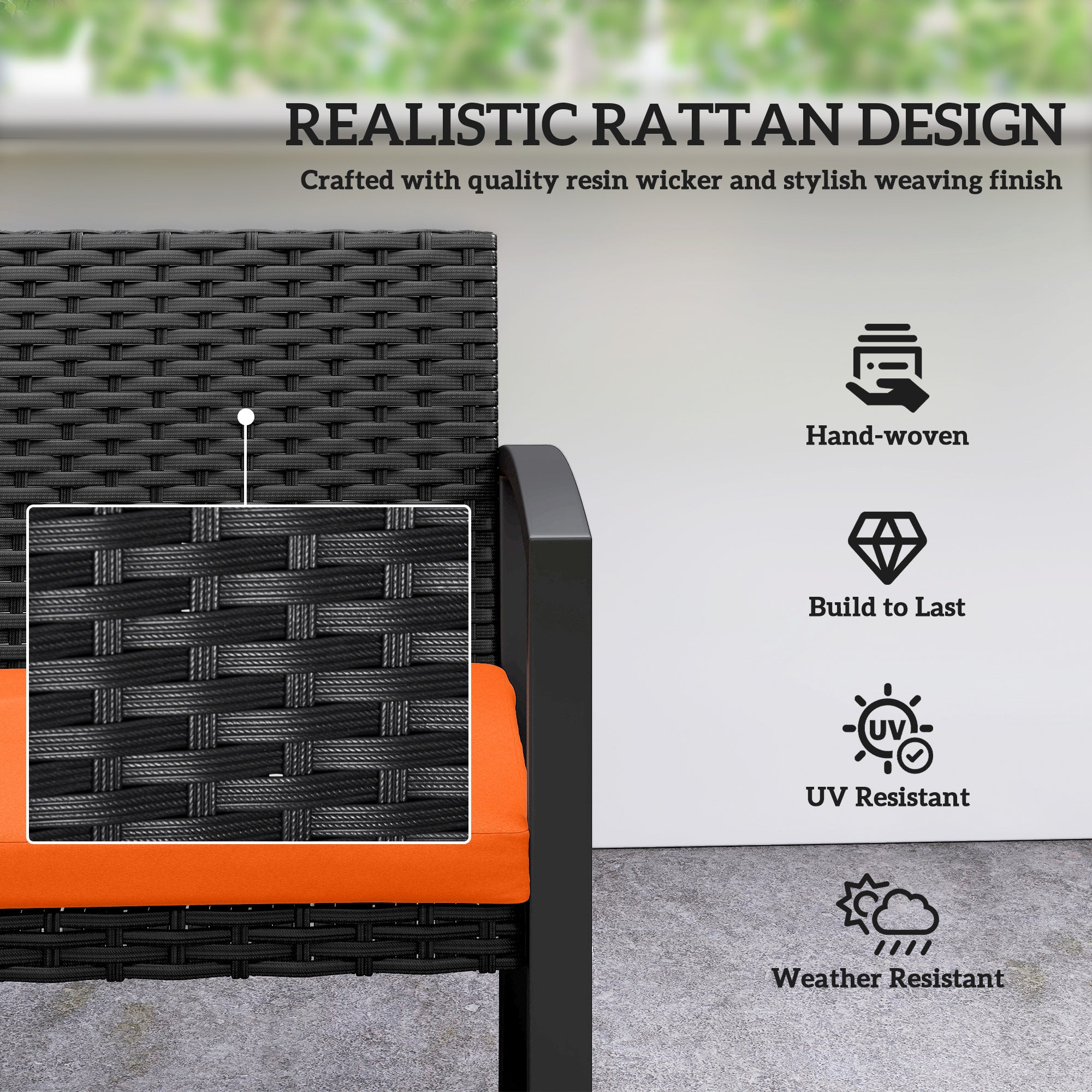 Outsunny Two-Seater Rattan Garden Bench - Orange 