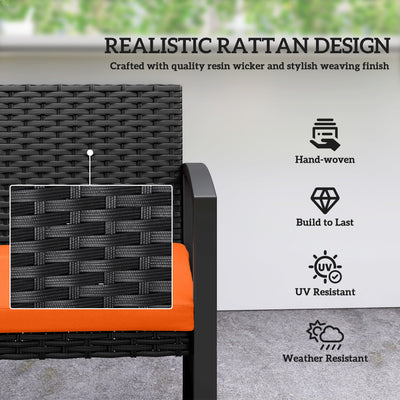 Outsunny Two-Seater Rattan Garden Bench - Orange 