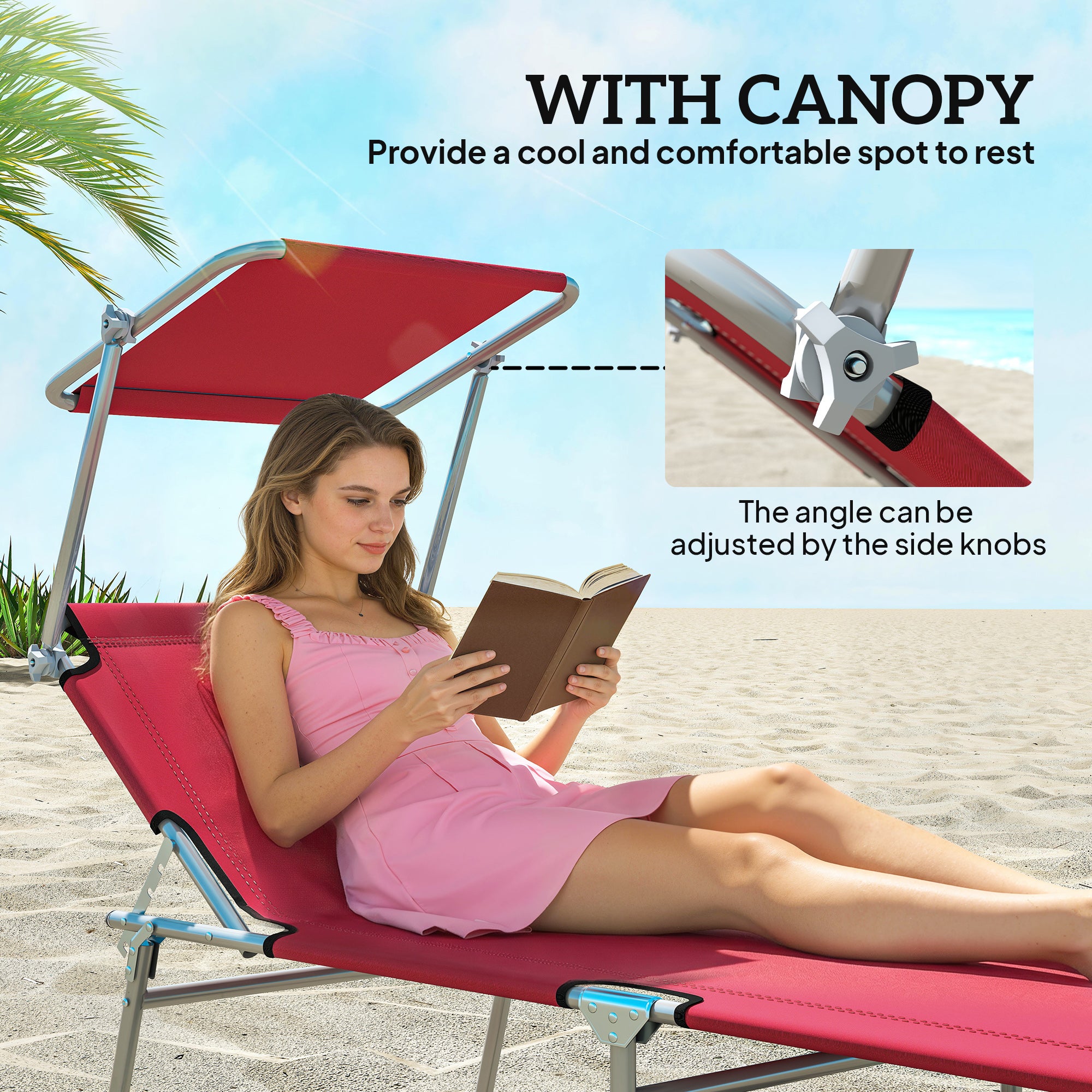 Outsunny Outdoor Foldable Sun Lounger Set of 2, 4 Level Adjustable Backrest Reclining Sun Lounger Chair with Angle 