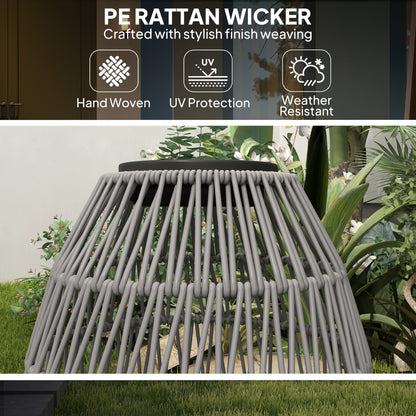 Outsunny Rattan Solar Lamp, Garden Solar Lantern with Auto On/Off Light, IP44 Waterproof, Decorative Outdoor Rattan Lamp for Porch, Pathway, Grey 