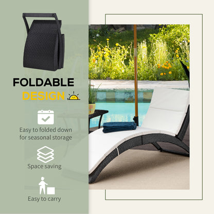 Outsunny Outdoor Foldable PE Rattan Sun Lounger with Soft Padded Cushion, Ergonomic Curved Design Sun Bed for Balcony, Garden, Black 