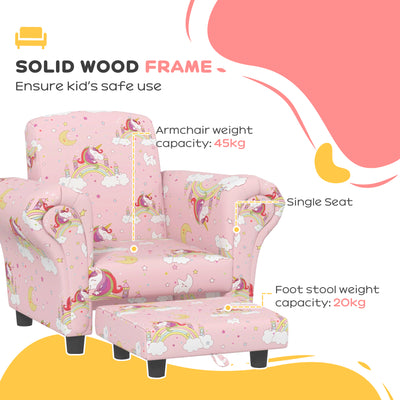 AIYAPLAY 2 Piece Kids Sofa Set with Unicorn Design, Wooden Frame, for 1.5-3 Years Old, Pink 